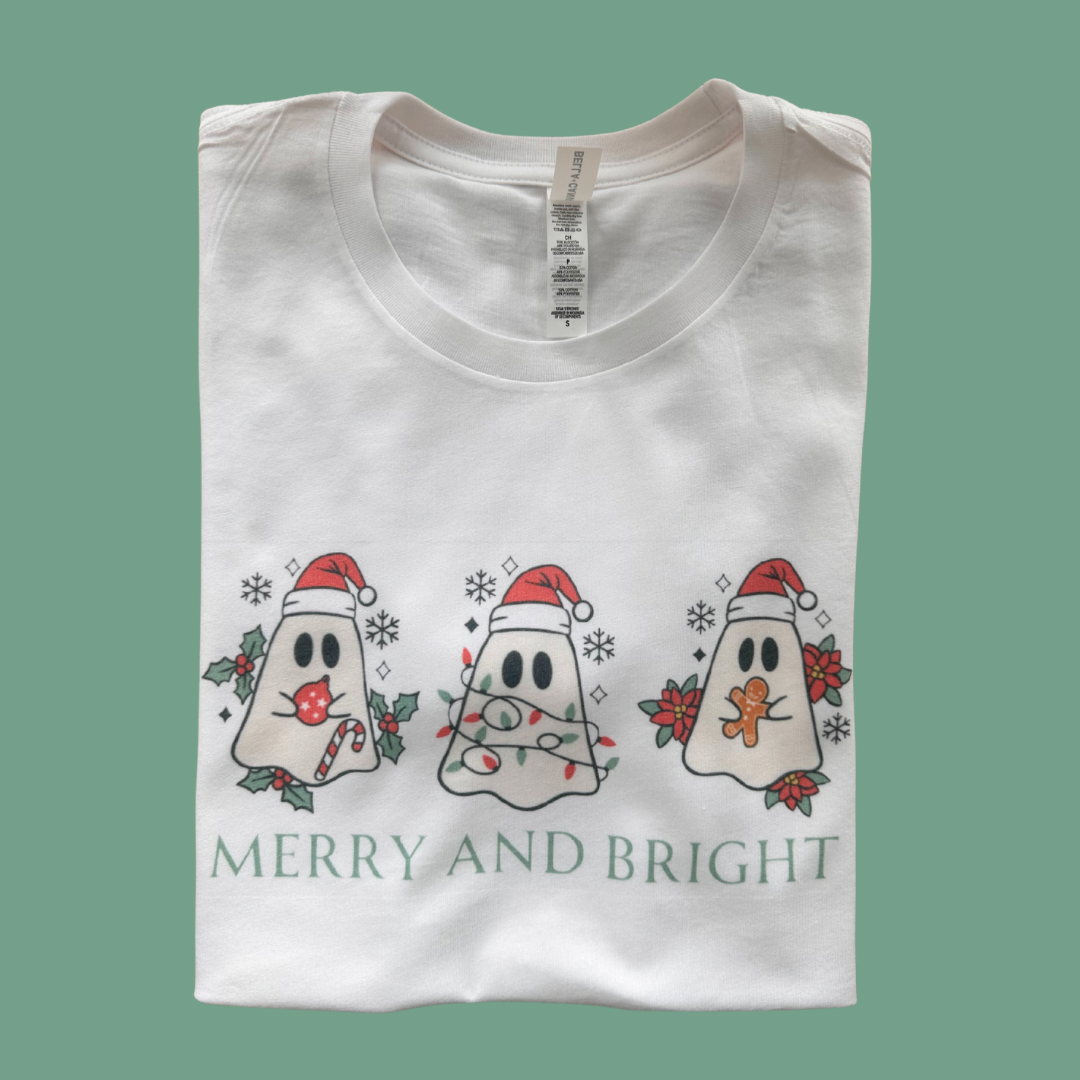 Merry and bright ghosts tee