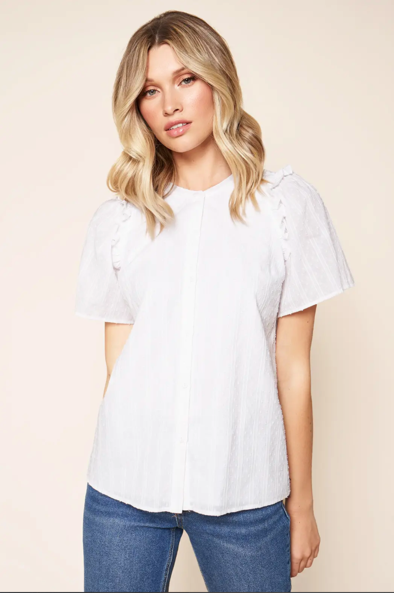 Stripes dot White Puff Sleeve Top