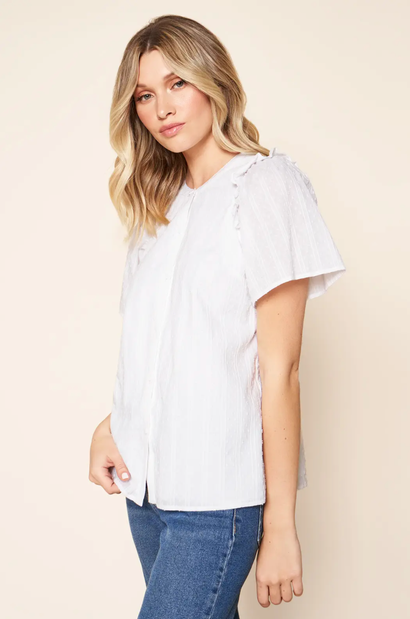 Stripes dot White Puff Sleeve Top