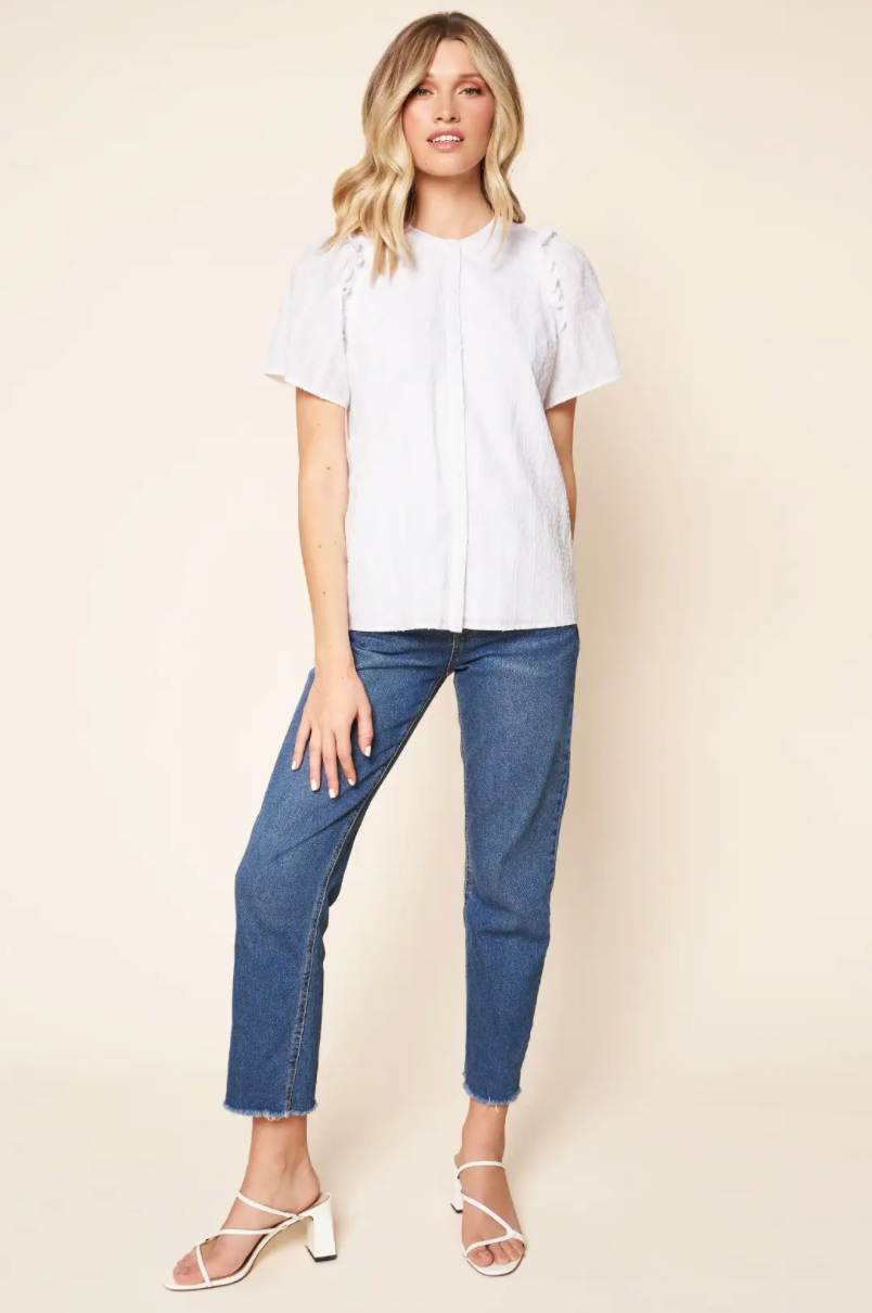 Stripes dot White Puff Sleeve Top