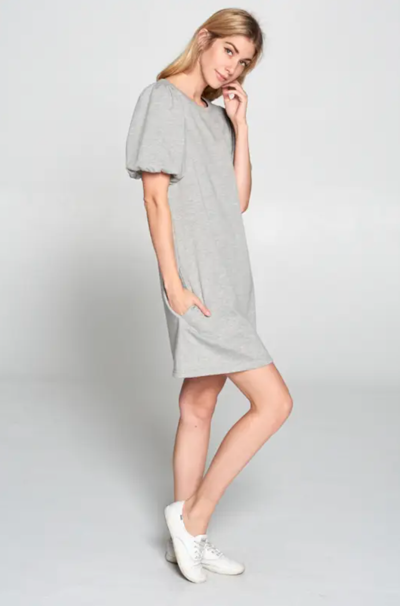 FRENCH TERRY BALLON SLEEVE DRESS