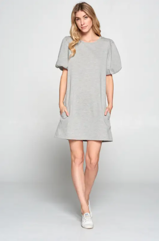 FRENCH TERRY BALLON SLEEVE DRESS