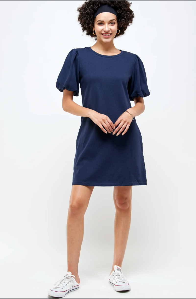 FRENCH TERRY BALLON SLEEVE DRESS