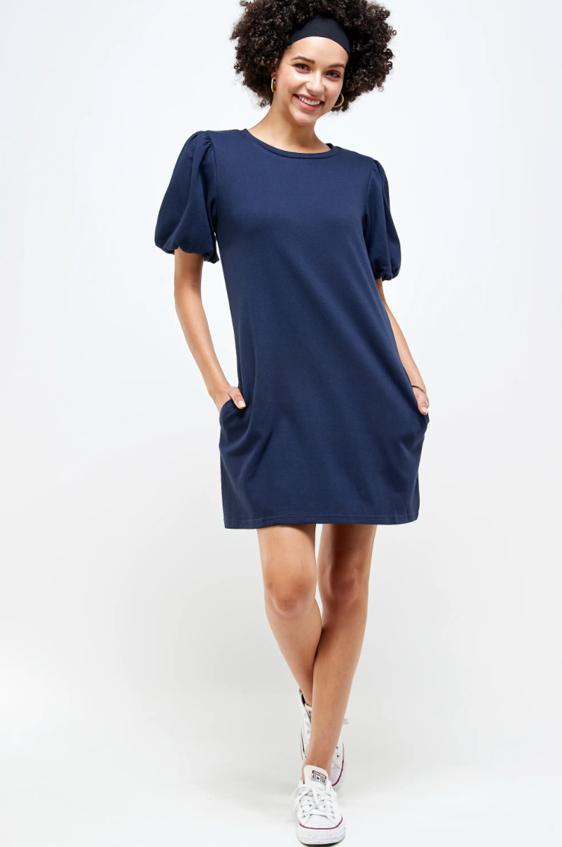 FRENCH TERRY BALLON SLEEVE DRESS