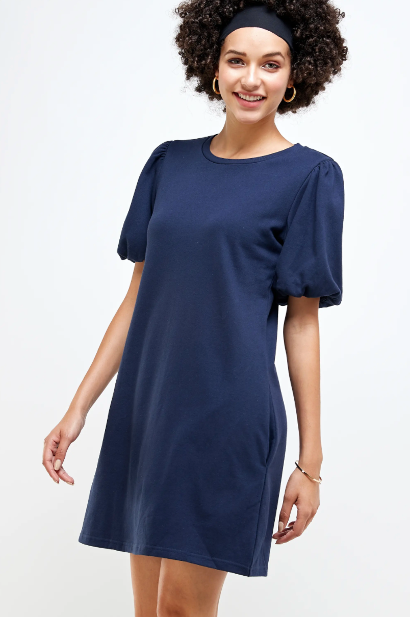 FRENCH TERRY BALLON SLEEVE DRESS