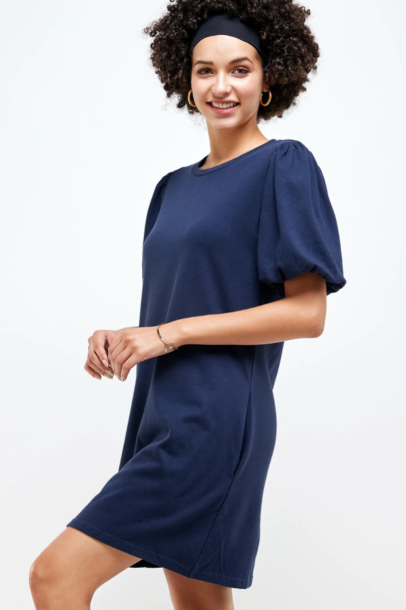 FRENCH TERRY BALLON SLEEVE DRESS