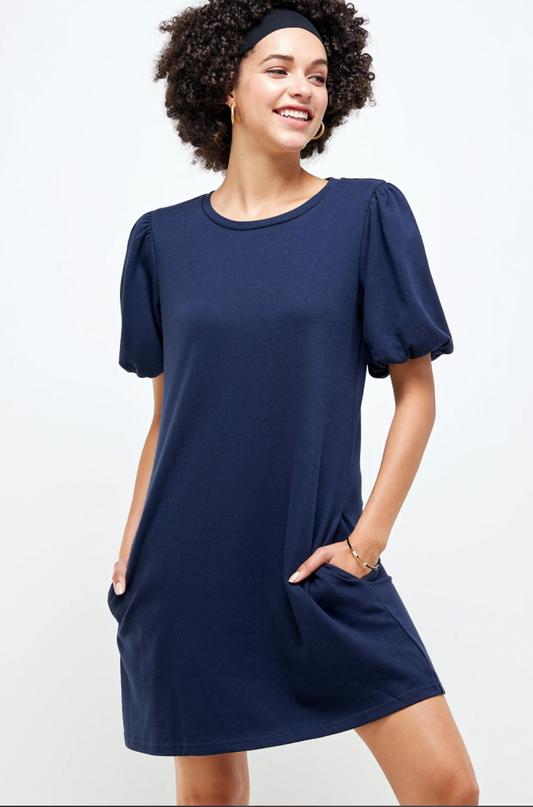 FRENCH TERRY BALLON SLEEVE DRESS