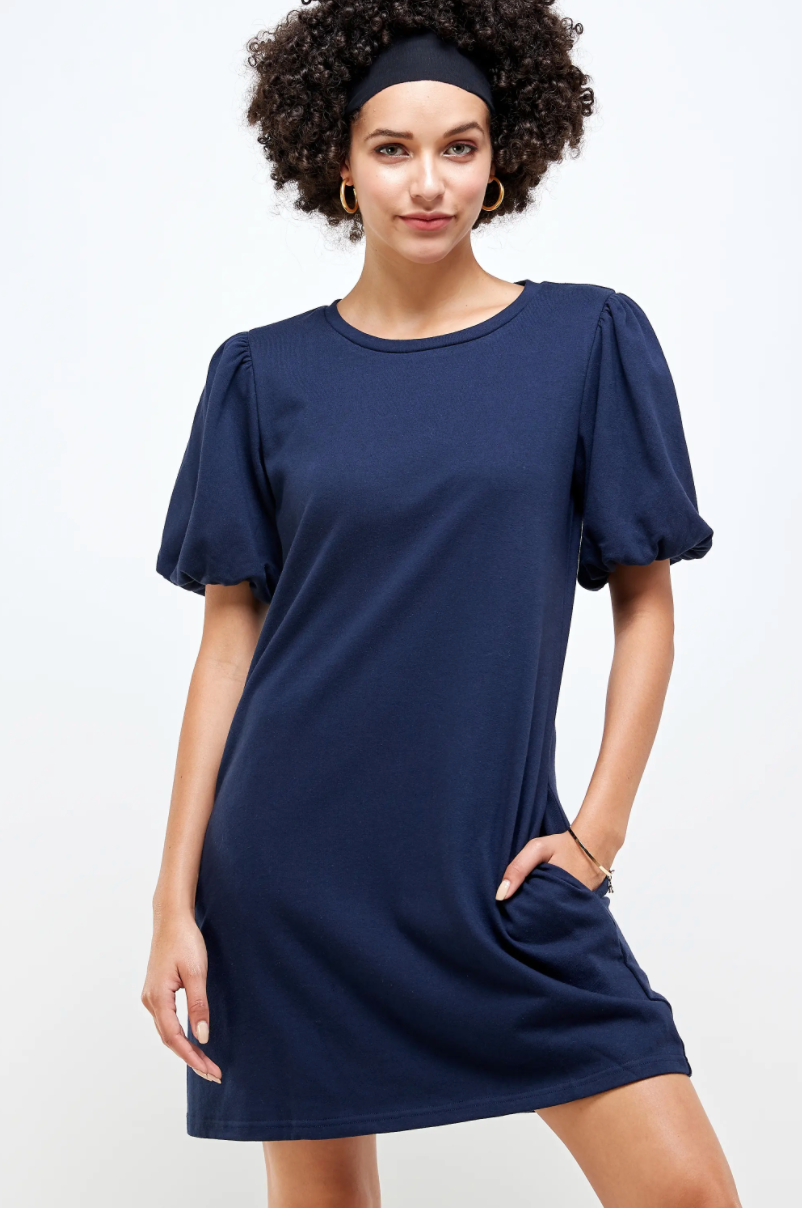 FRENCH TERRY BALLON SLEEVE DRESS