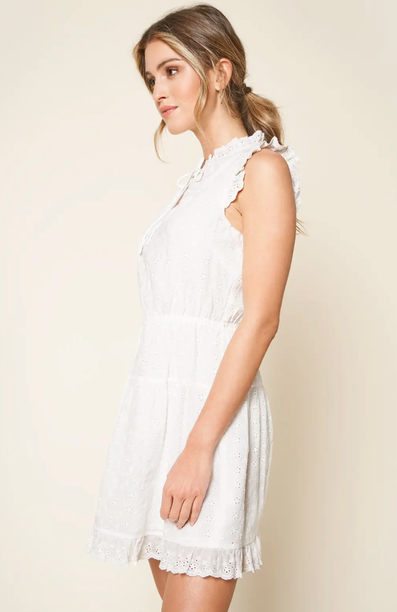 White eyelet mini dress