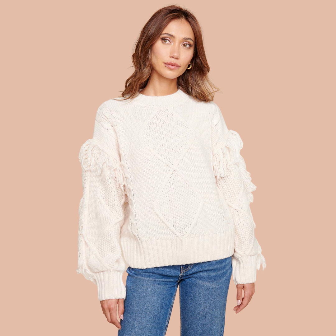 Dolly fringe sleeve cable knit